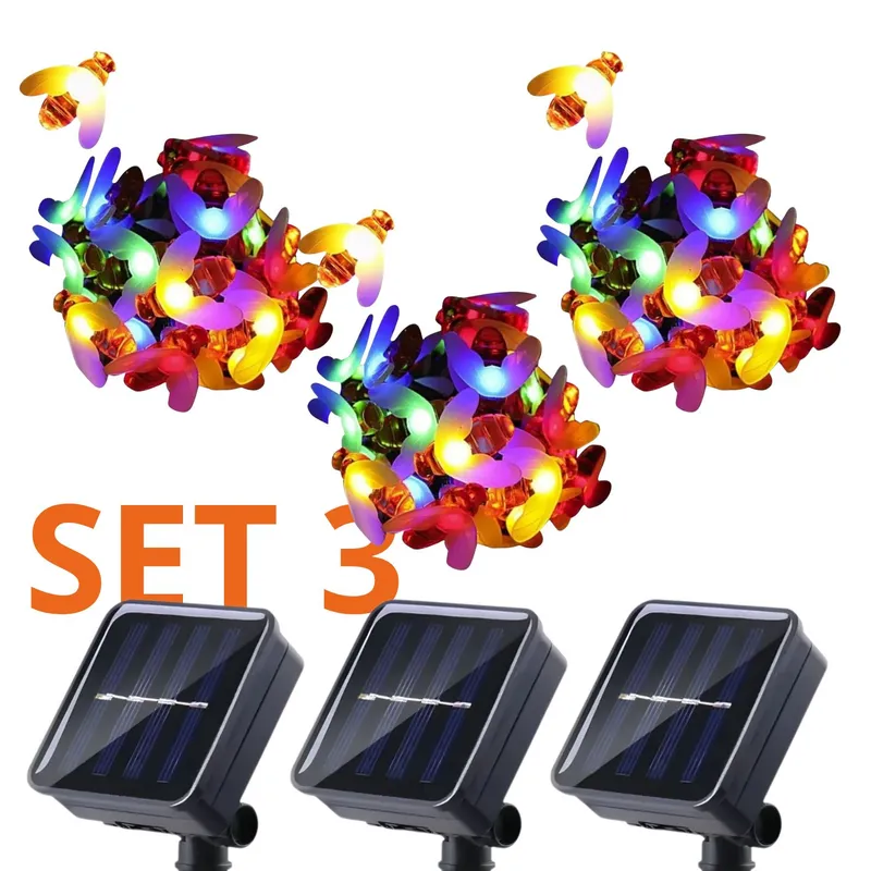 GENERICO - Set 3 Guirnalda Solar Abejas RGB Led Decoracion 5 Metros