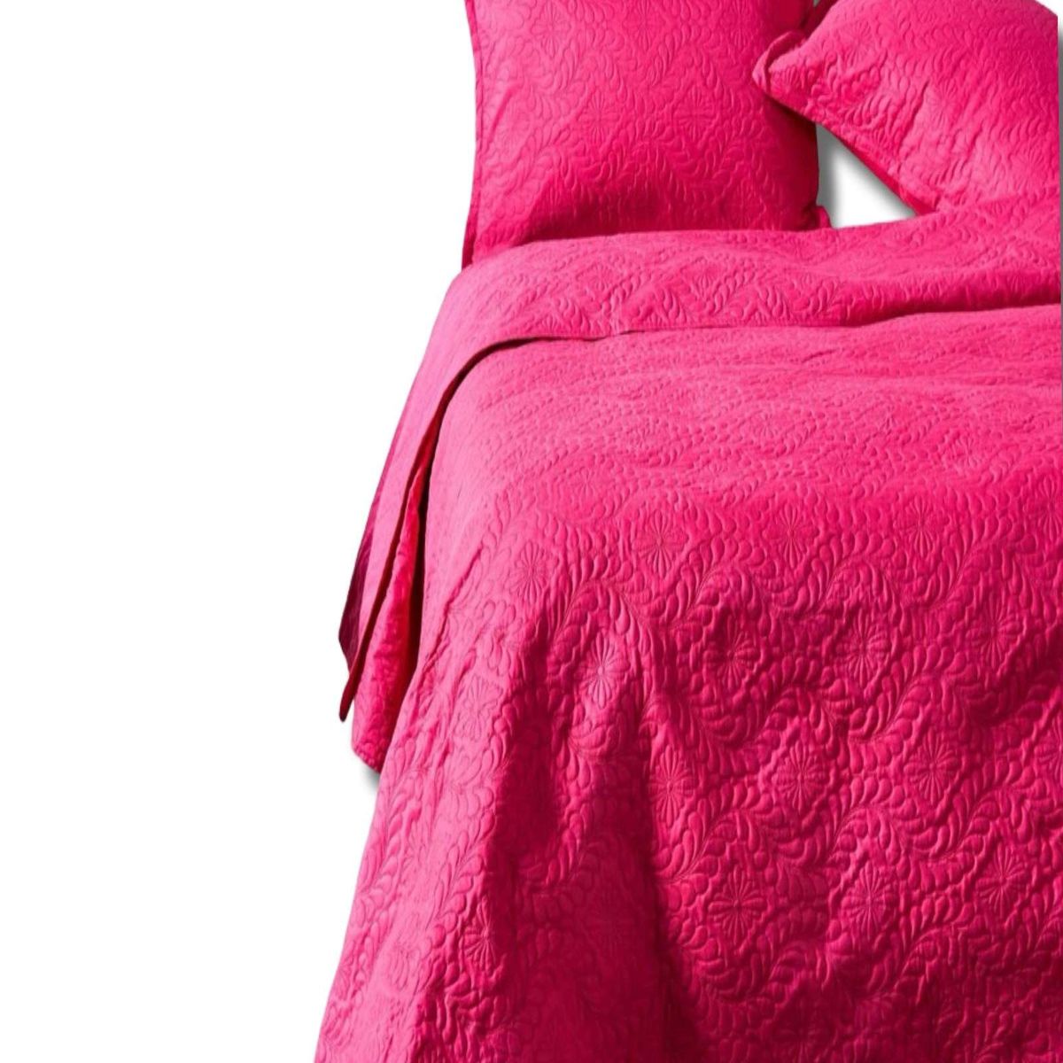 GENERICO - CUBRECAMA QUILT DE VERANO ELEGANTE PLAZA Y MEDIA COLOR FUCSIA
