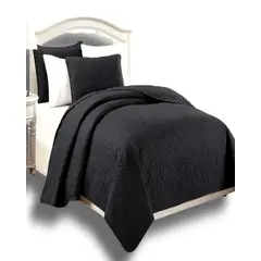 GENERICO - CUBRECAMA QUILT DE VERANO ELEGANTE PLAZA Y MEDIA COLOR NEGRO