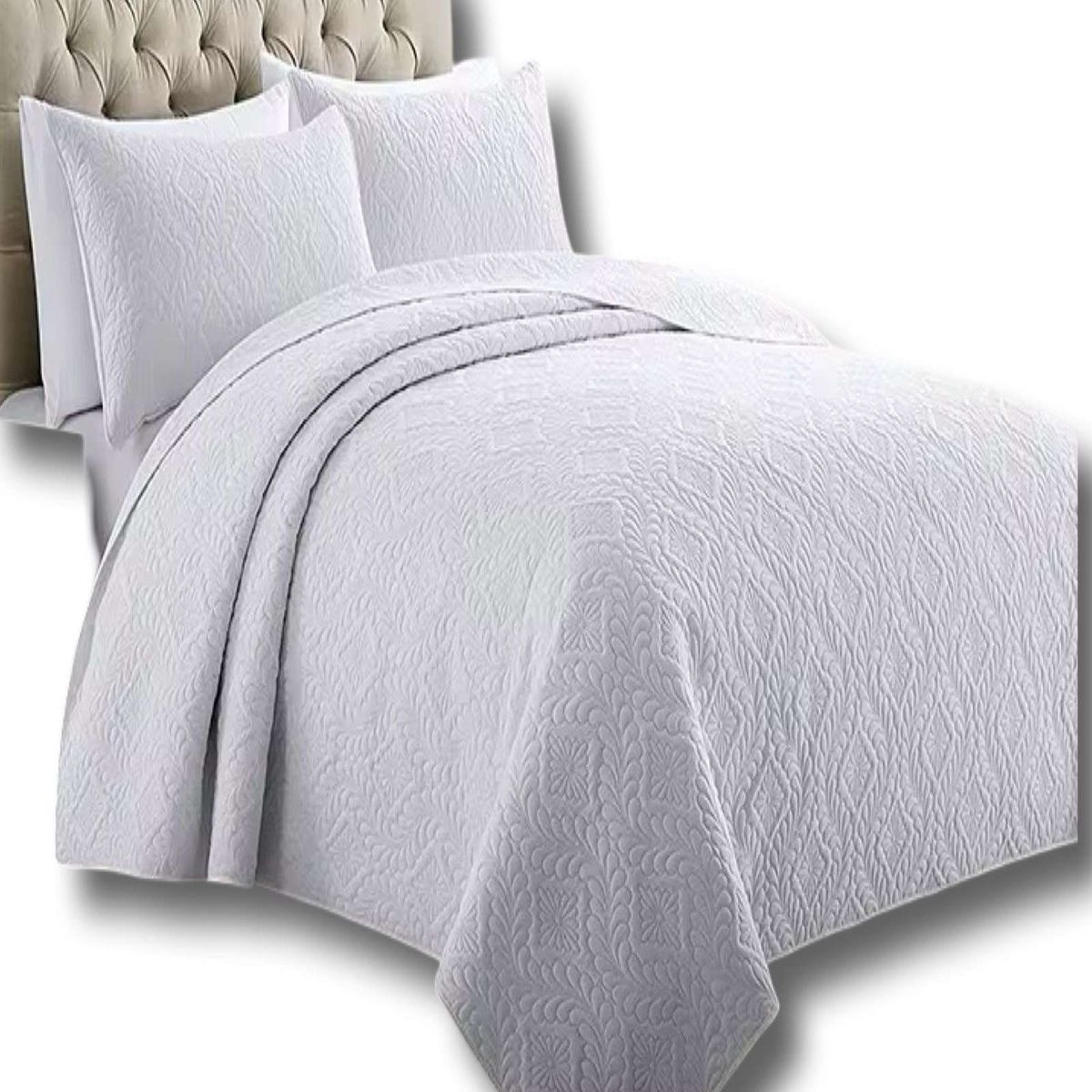 GENERICO - CUBRECAMA QUILT DE VERANO ELEGANTE 2 PLAZAS COLOR BLANCO