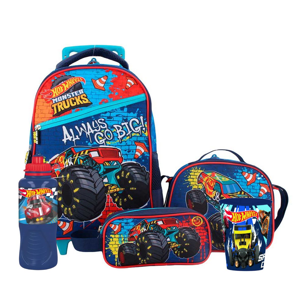HOT WHEELS - Set Mochila Escolar con ruedas Hot Wheels + Accesorios