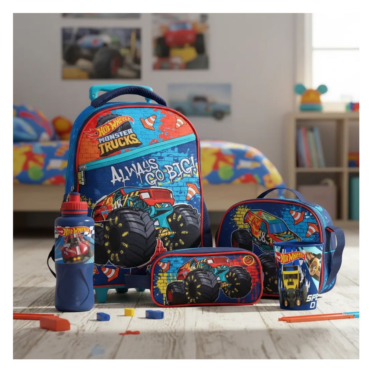 HOT WHEELS - Set Mochila Escolar con ruedas Hot Wheels + Accesorios