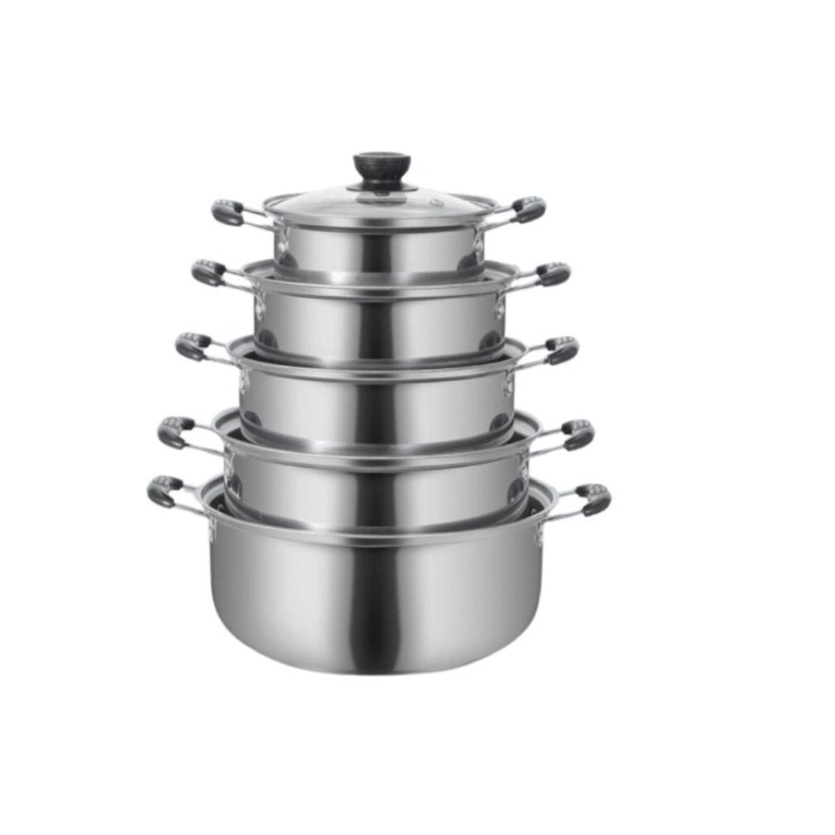 GENERICO - Juego Ollas Bateria Set Cacerola Tapa Vidrio Acero 5 Piezas