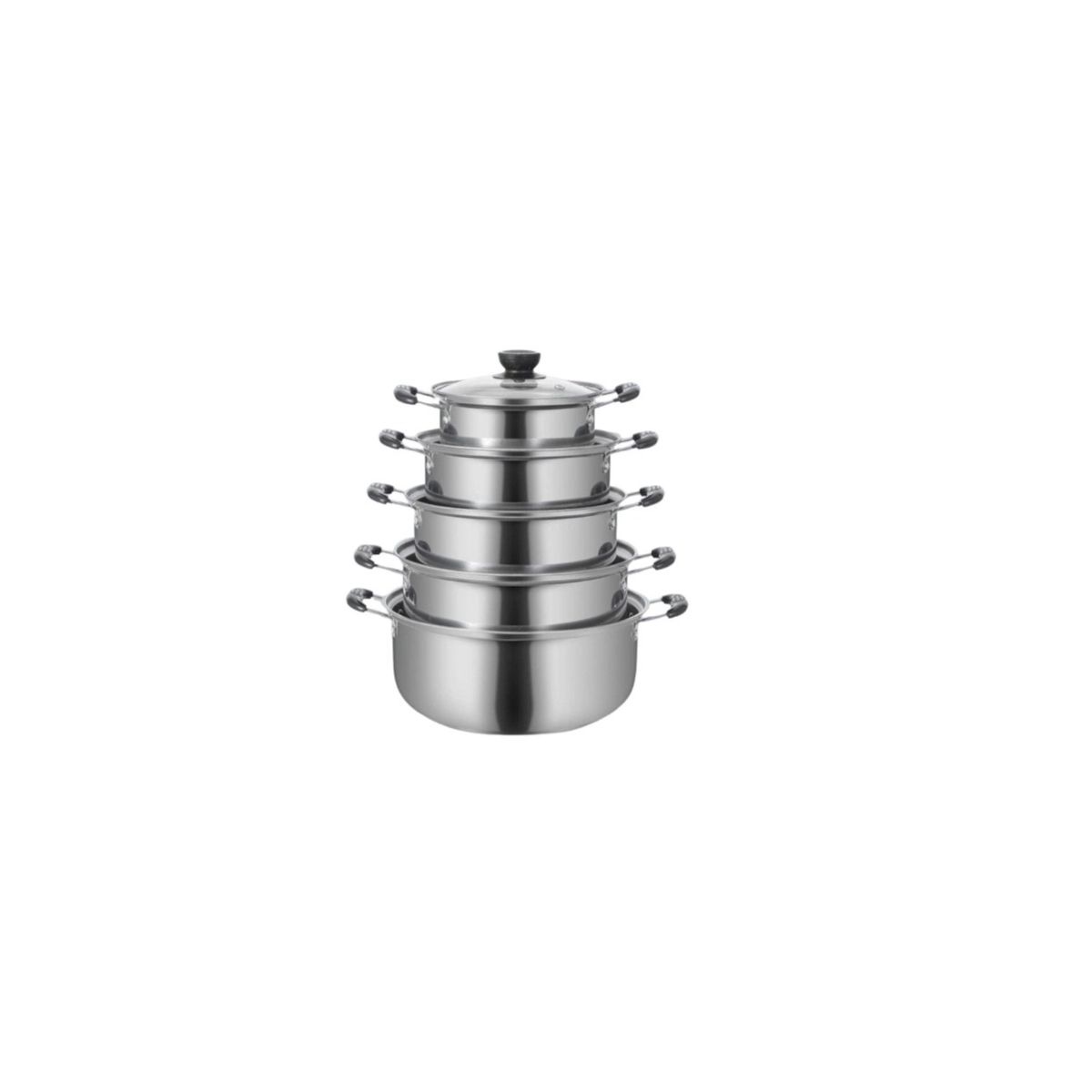 GENERICO - Juego Ollas Bateria Set Cacerola Tapa Vidrio Acero 5 Piezas