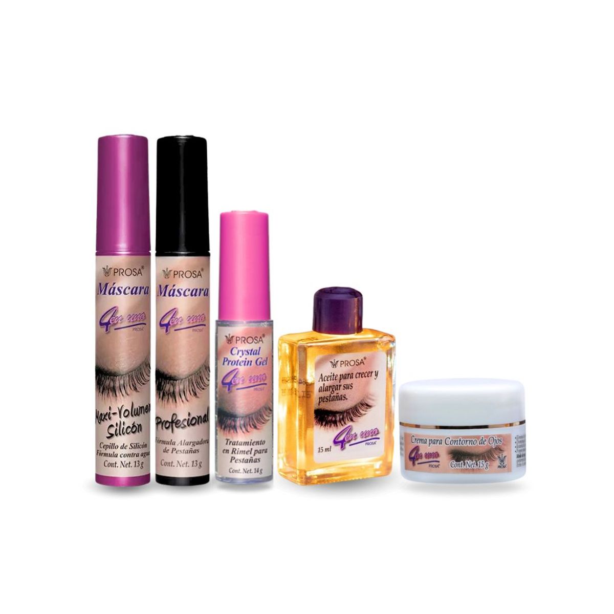 PROSA NATURAL - Pack Rimel Volumen Silicon+Profesional+Crystal+Aceite+Crema