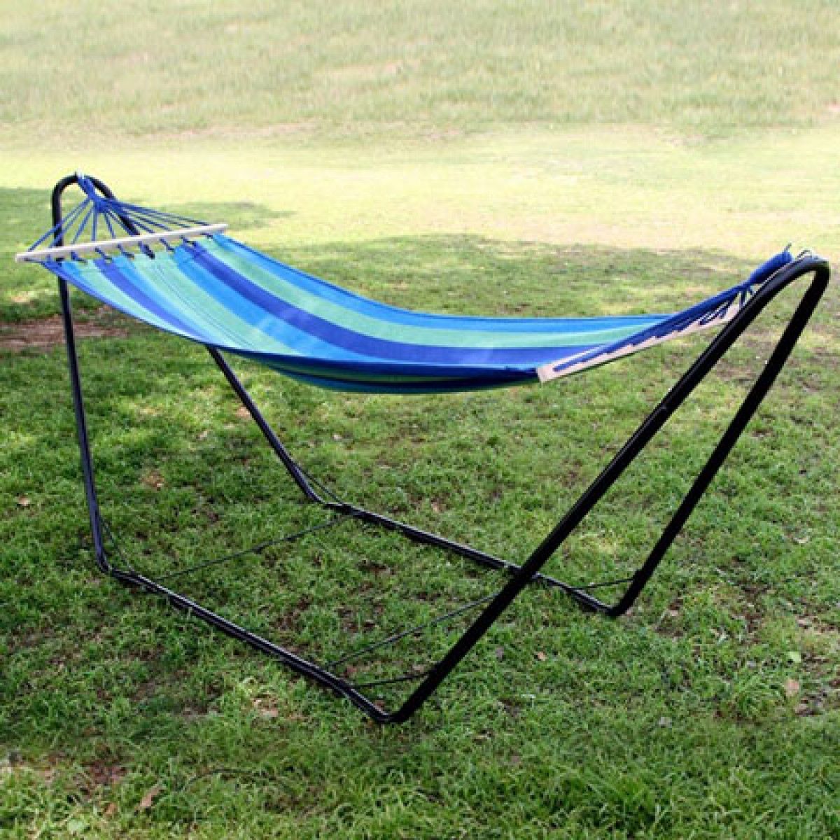 GENERICO - Hamaca con base metalica verde-celeste-azul madera Bighouse