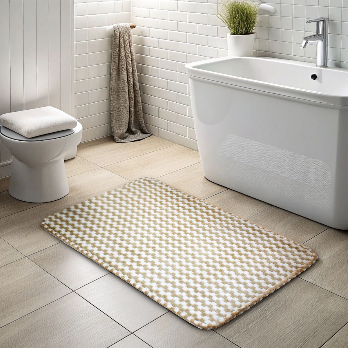 NAUTICA - Alfombra de Baño Nautica Home Memory Foam 50x80 cm cuadros beige