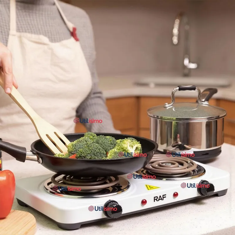RAF - Cocina Eléctrica 2 Platos 2000W Cocinilla Portátil Blanco