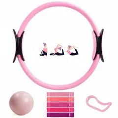 MUNDO MAGIA - Set De Yoga Y Pilates Aro Bandas Balon 8 Pzs Fitness Rosado