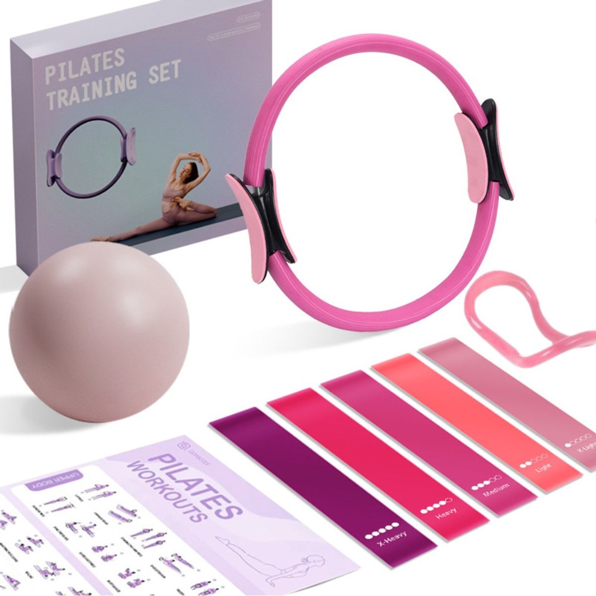 MUNDO MAGIA - Set De Yoga Y Pilates Aro Bandas Balon 8 Pzs Fitness Rosado