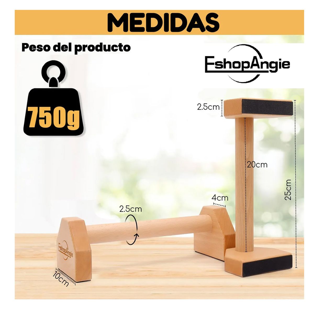 ESHOPANGIE - Mini Paralelas De Madera Calistenia Fitness Barra Marrón Claro