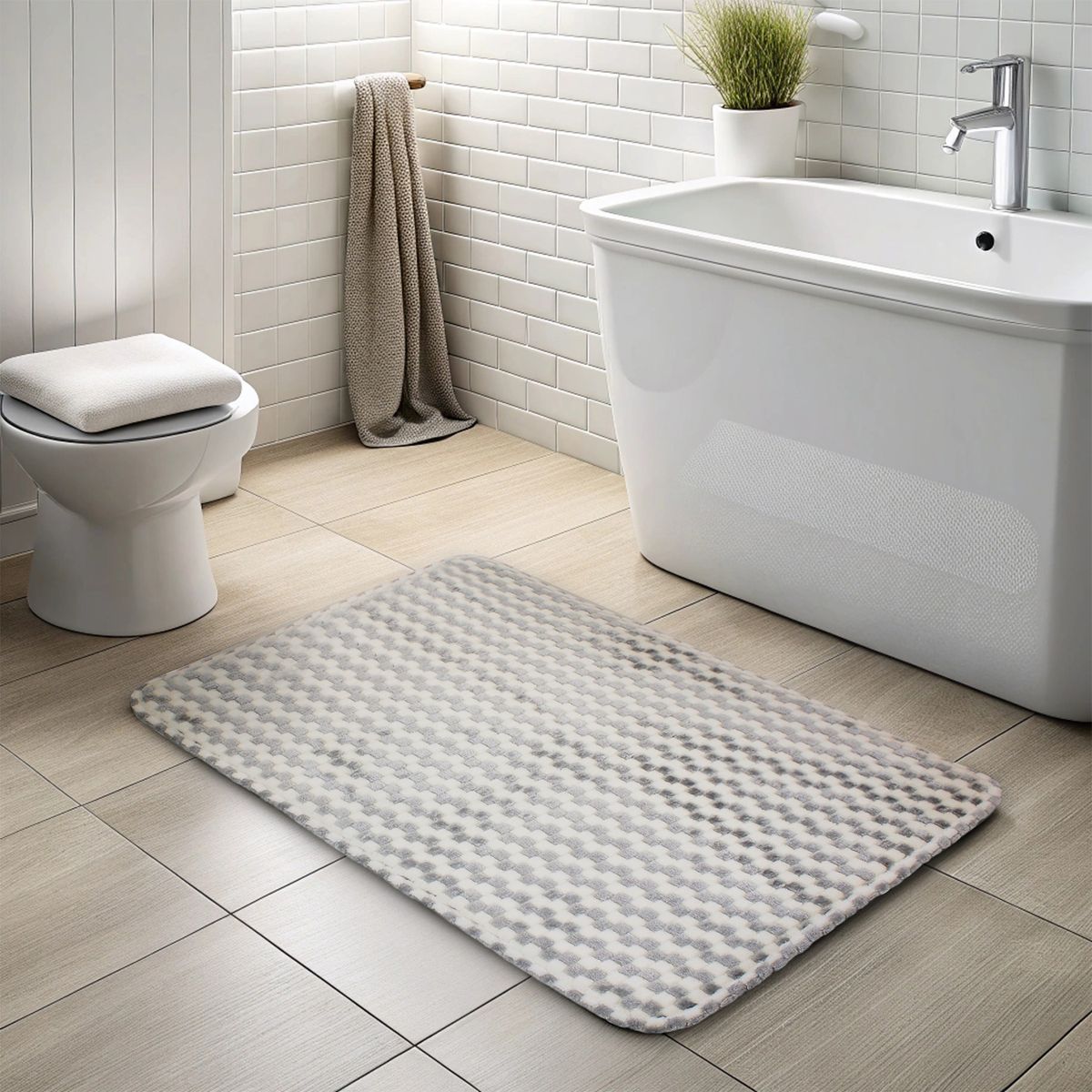 NAUTICA - Alfombra de Baño Nautica Home Memory Foam 50x80 cm cuadros gris