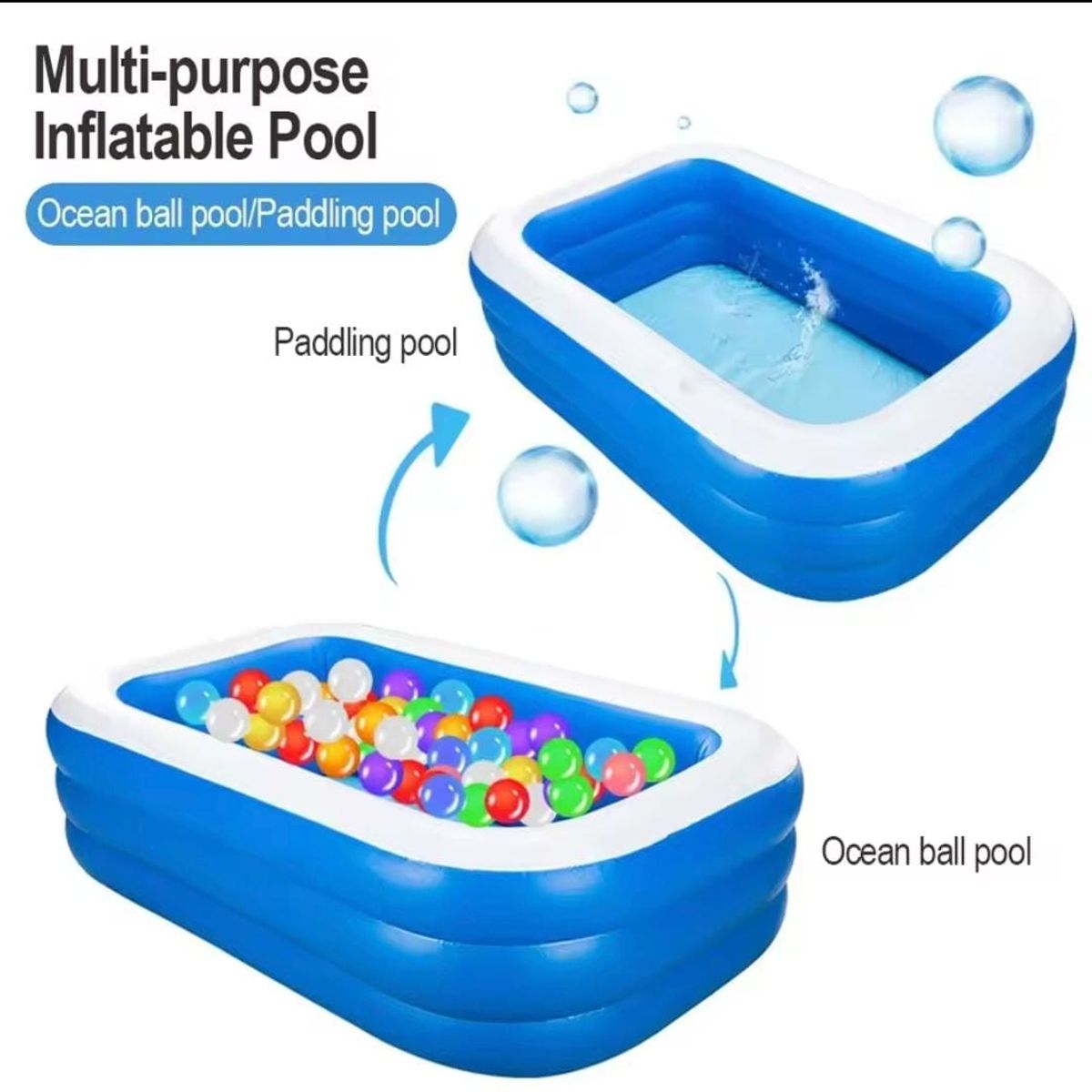 GENERICO - Piscina inflable azul 3 aros 210x140x60 cm