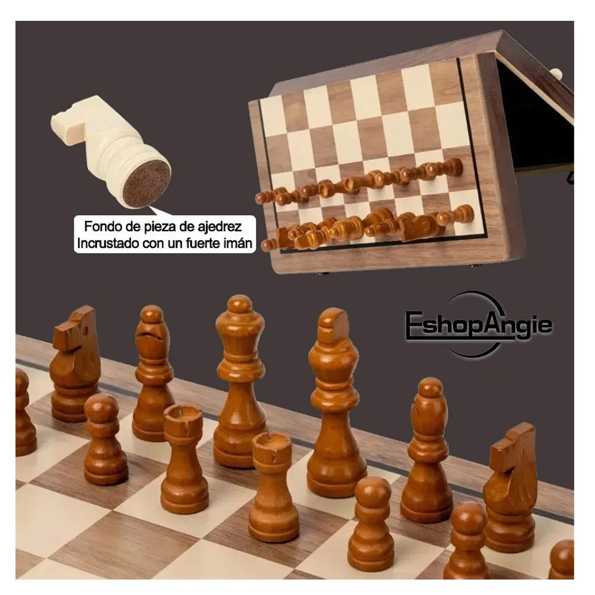 ESHOPANGIE - Tablero De Ajedrez Magnético De Madera 39x39cm