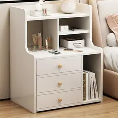 MUNDO MAGIA - Velador 3niveles Con Cajones 48x30x70cm Color Blanco Mate