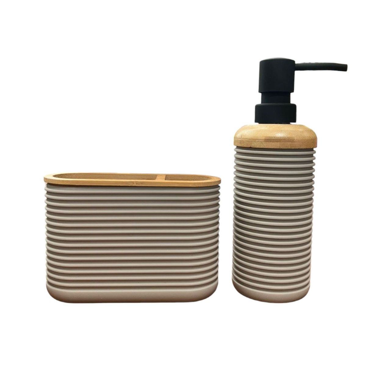 OEM - Set De Baño 2 Piezas Bambu Jabon Porta Cepillo Elegante