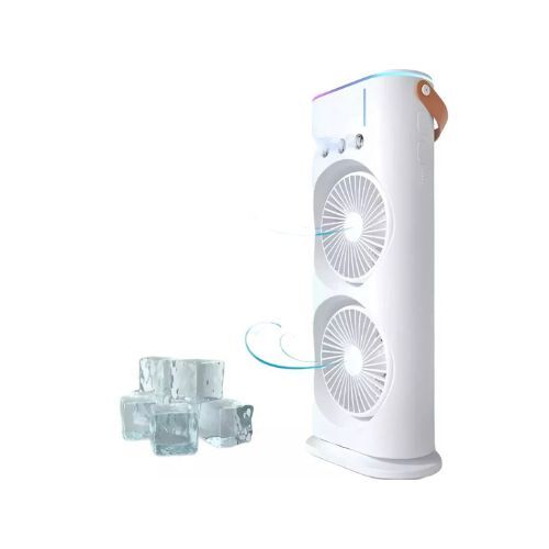 GENERICO Ventilador Doble Portátil Recargable Oscilante Con Rociador Blanco