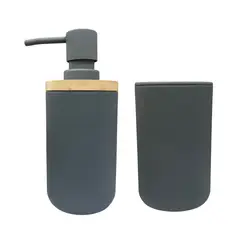 OEM - Set De Baño 2 Piezas Jabon Porta Cepillo Detalle Madera