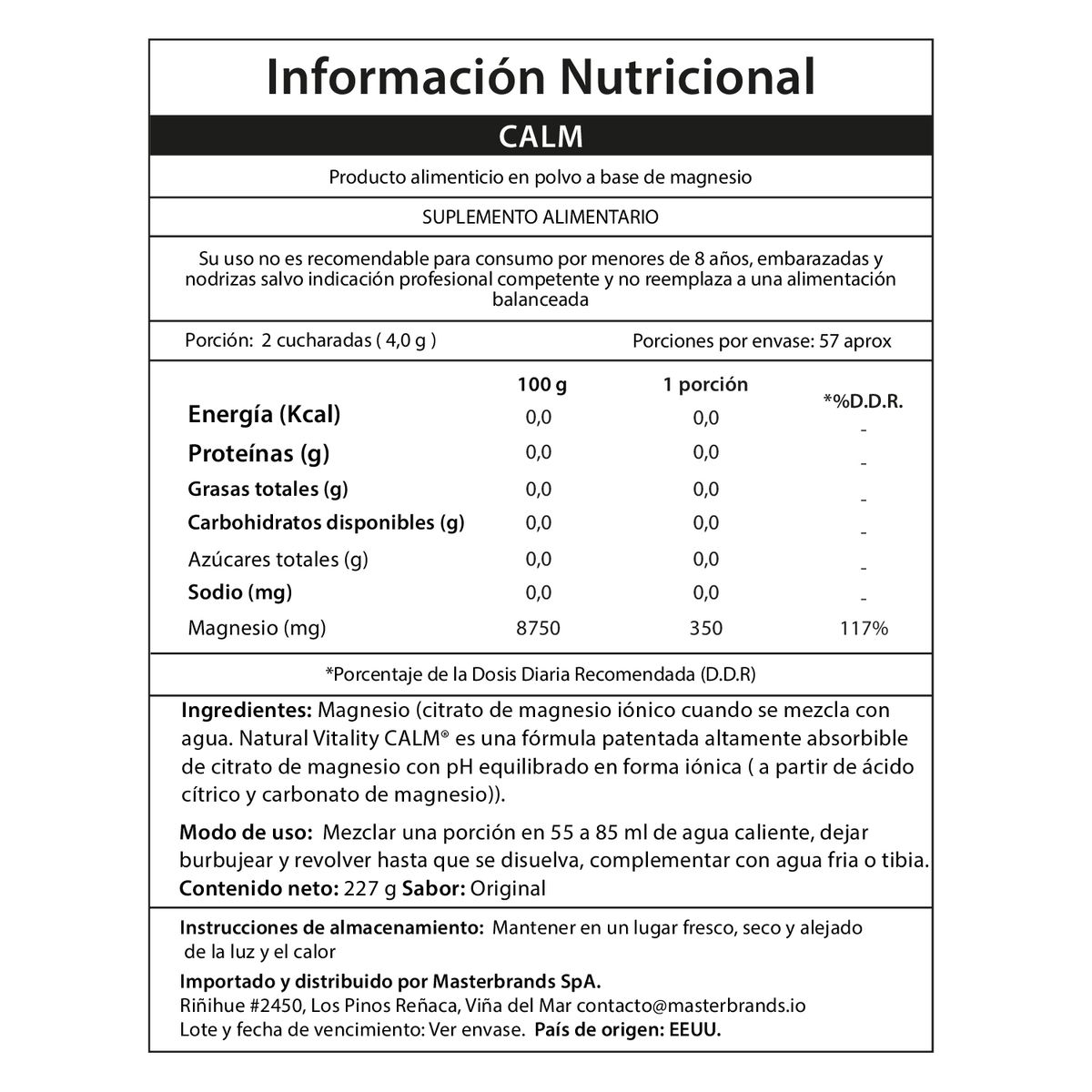 CALM - Magnesio en Polvo Sin Sabor - 227 grs CALM