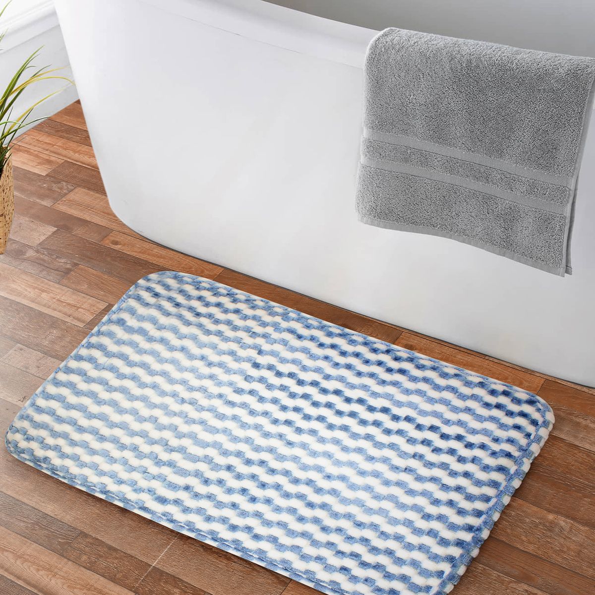 NAUTICA - Alfombra de Baño Nautica Home Memory Foam 40x60 cm cuadros azul