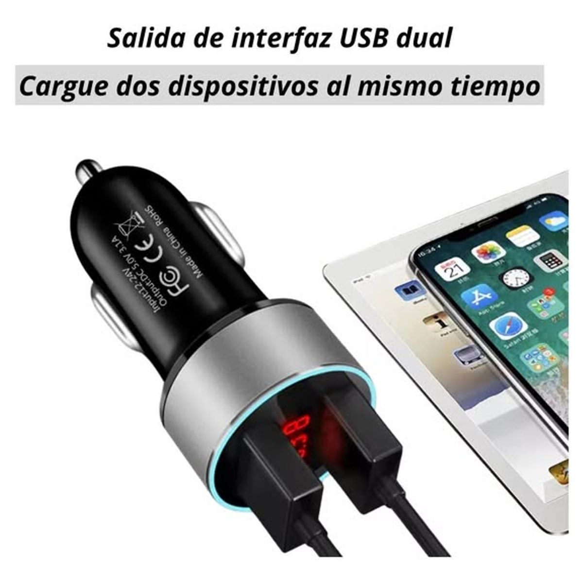 GENERICO - Cargador adaptador auto Usb doble entrada 12-24v