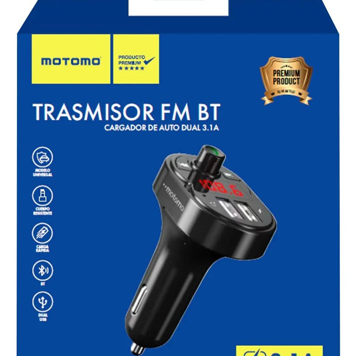 GENERICO - Transmisor FM Bluetooth Cargador USB Motomo  3.1 A