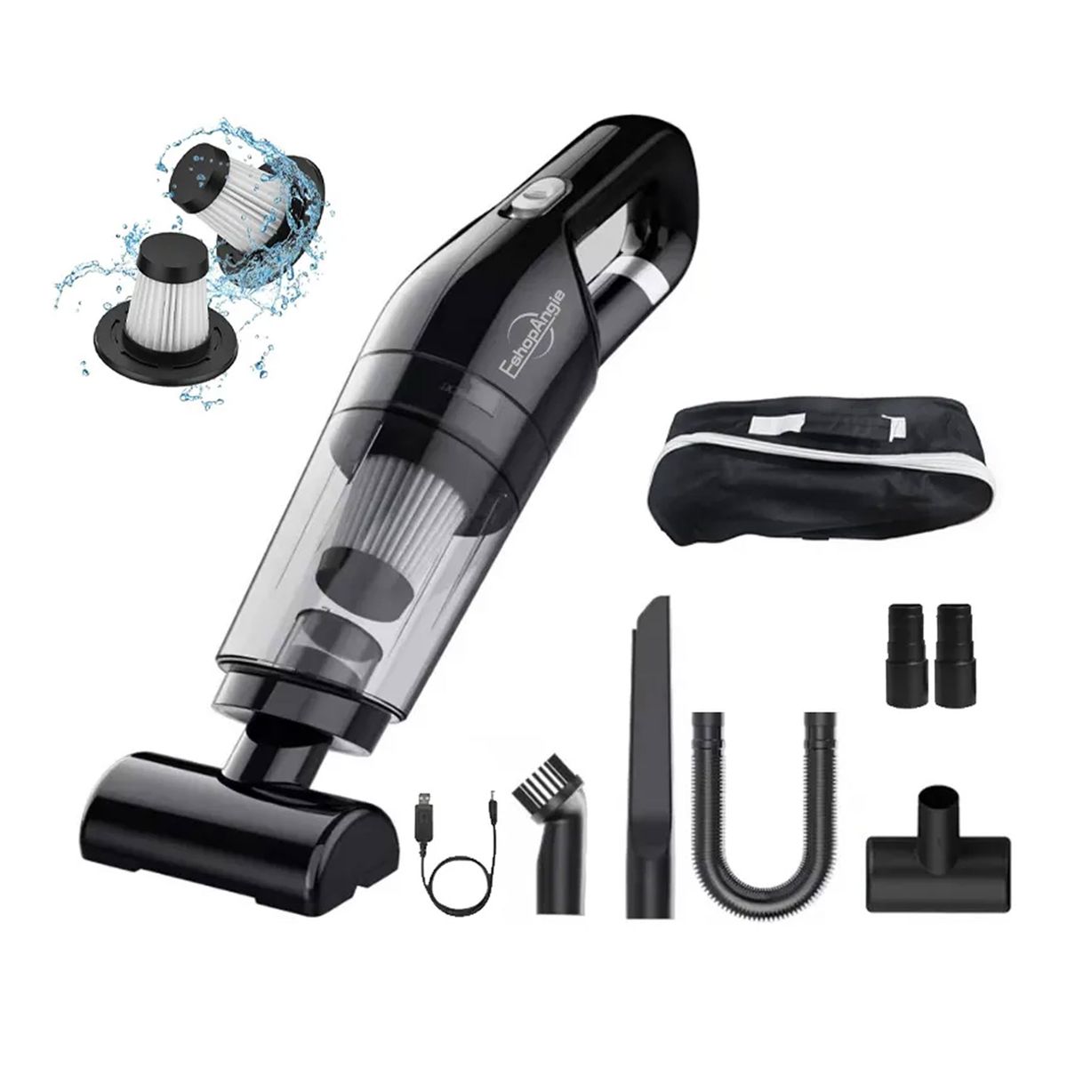 ESHOPANGIE - Aspiradora De Mano Portátil 12v Para Auto Casa Recargable