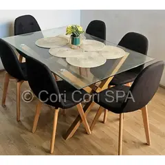 CORI CORI - Comedor Medlock 140x90cm + 6 Sillas Capitonne Lino