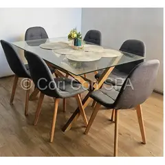 CORI CORI - Comedor Medlock 140x90cm + 6 Sillas Capitonne Lino