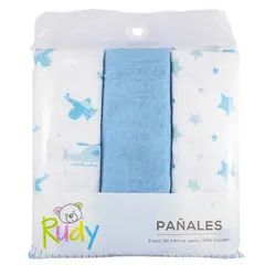 BABY - Pañales de Tela Rudy Pack 3 unidades 100% Algodón Celeste