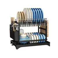 Secador Escurridor De Loza Secaplatos Inoxidable 2 Niveles Negro