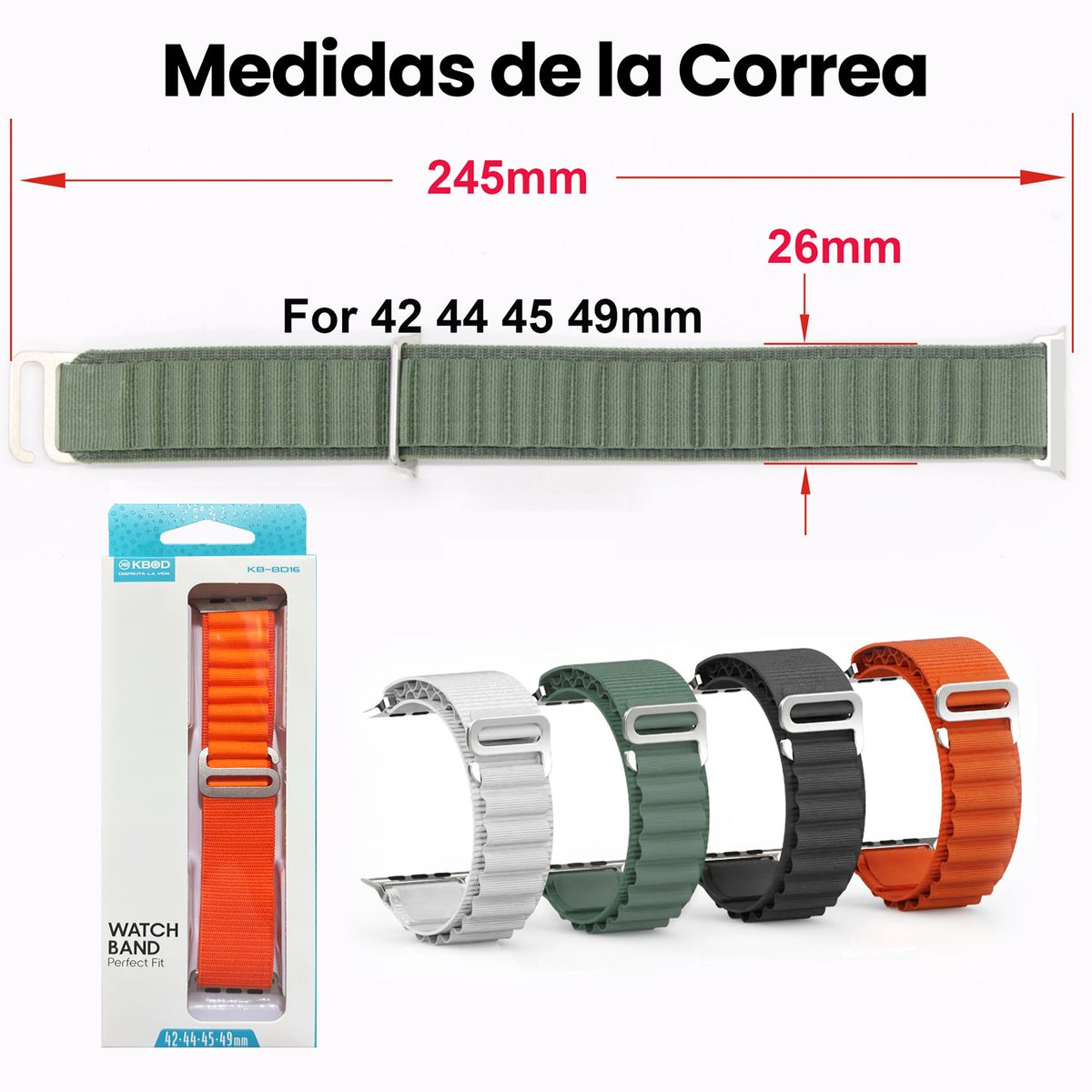 KBOD - Correas Para Apple Watch Kbod Loop Alpino Compatible 42-44-45-49mm Verde Negro