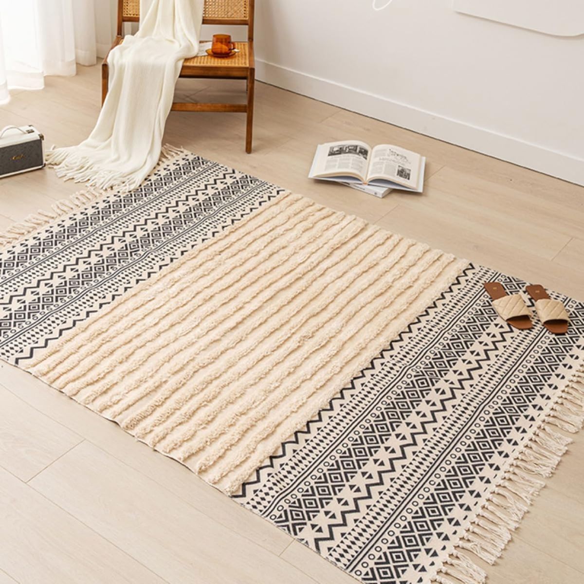 GENERICO - Alfombra Estilo Nórdico Bohemio Con Flecos 120x180 cm heng