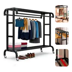 HOMEBRANDT - Perchero Organizador De Ropa Doble Con Ruedas 120cm Pro Negro