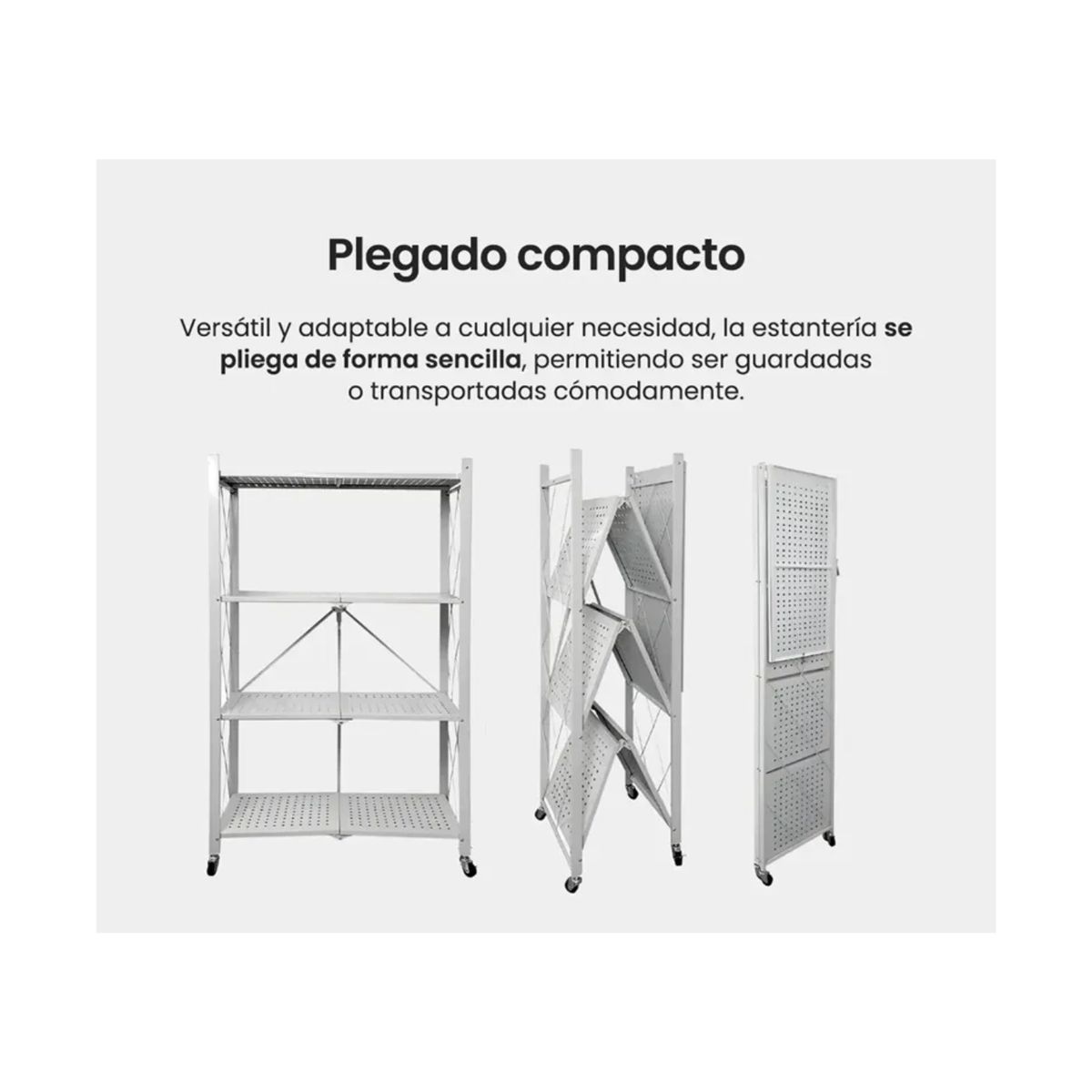 GENERICO - Repisa Estante 5 Niveles Metálica Plegable Resistente Ruedas Blanco