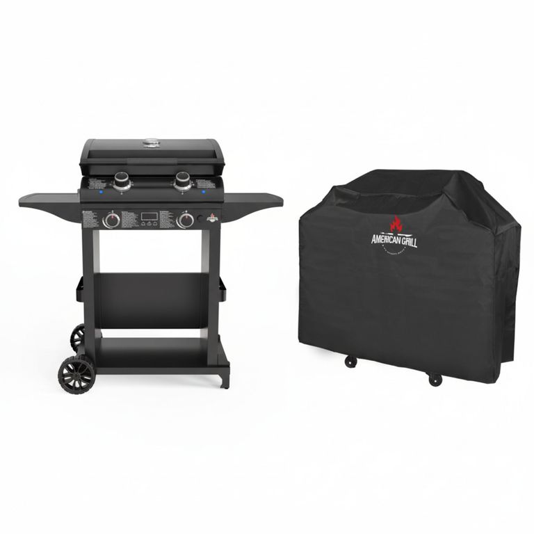 AMERICAN GRILL Set Parrilla Electrica Boston Black E2B Exterior+Carro + Funda S.