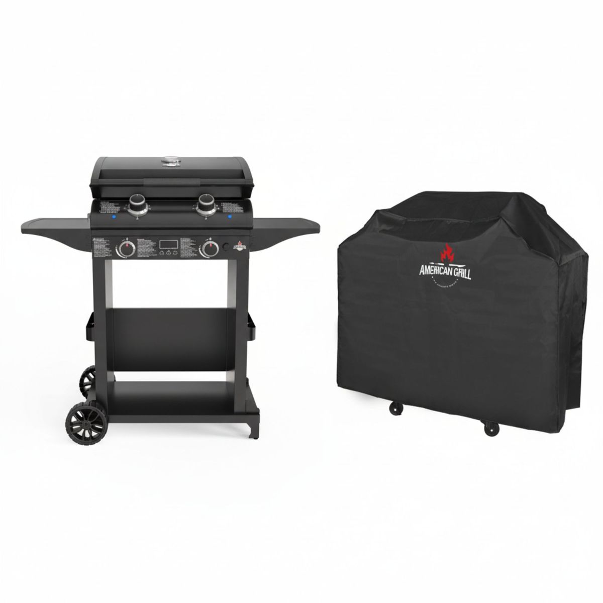 AMERICAN GRILL - Set Parrilla Exterior Electrica E2B Boston Black con Carro + Funda S