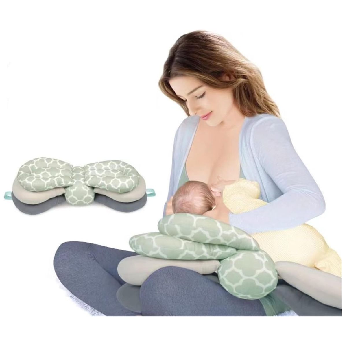GENERICO - Almohada de Lactancia para Bebes Ajustable 3 Niveles Multiuso Gris