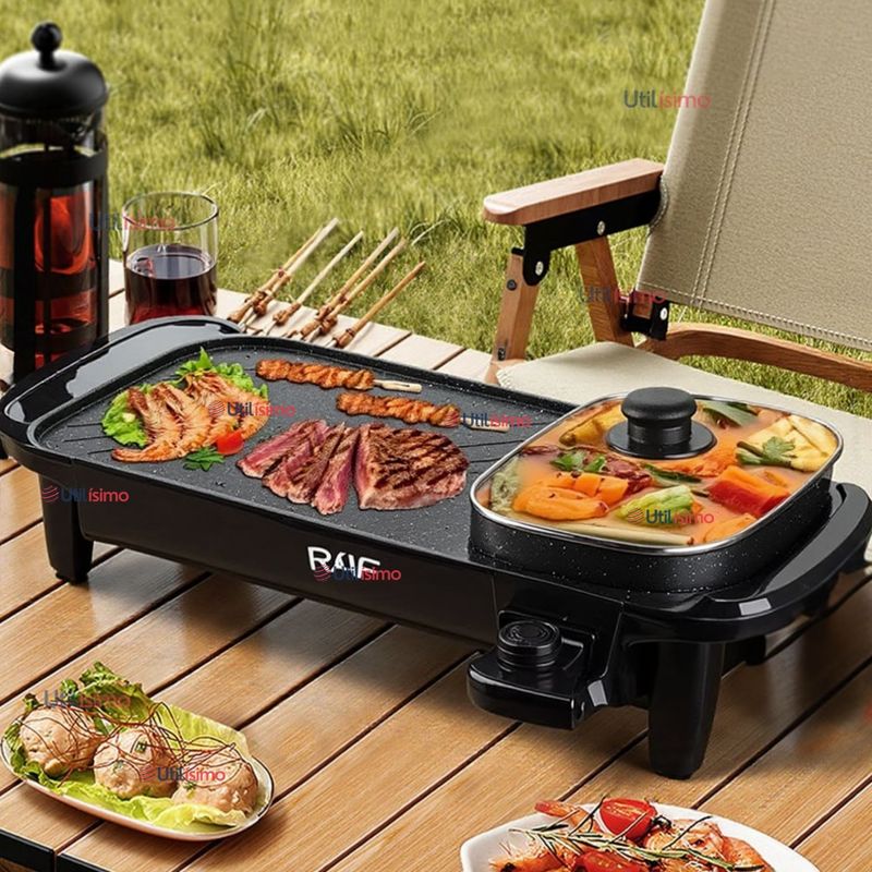 RAF - Plancha Parrillera Asador Eléctrico 2 en 1 Churrasquera 1500W