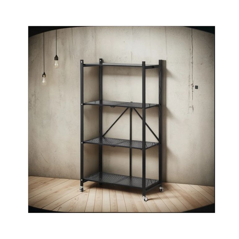 Repisa Estante 4 Niveles Metalica Plegable Resistente Ruedas Negro ...