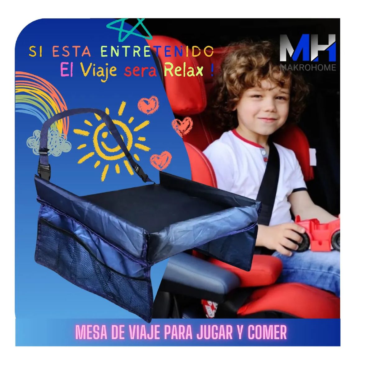 GENERICO - Mesa Bandeja De Viaje Multiusos Para Niños Azul