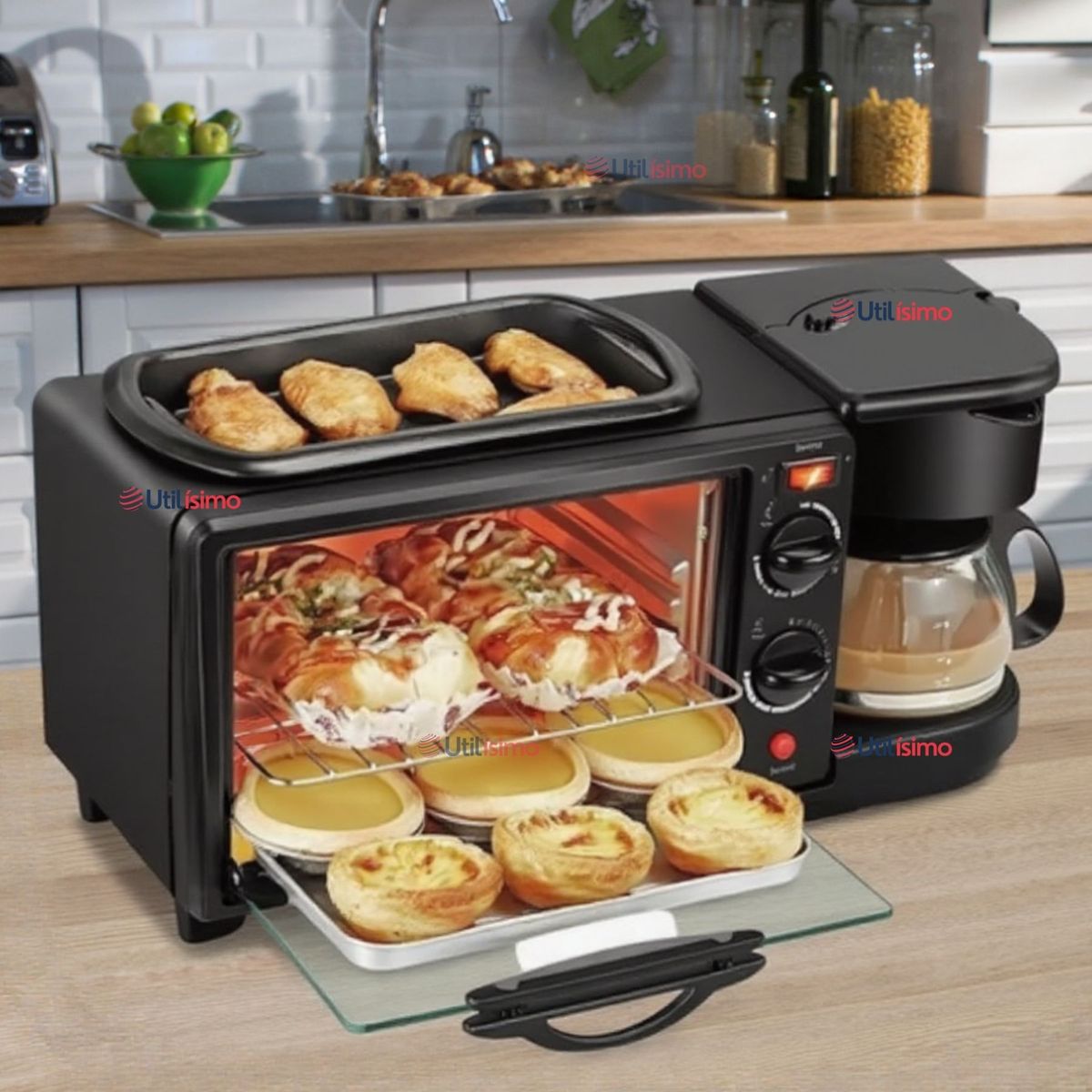 LINE - Máquina de Desayuno Multifuncional 3 En 1 Horno Cafetera Sartén