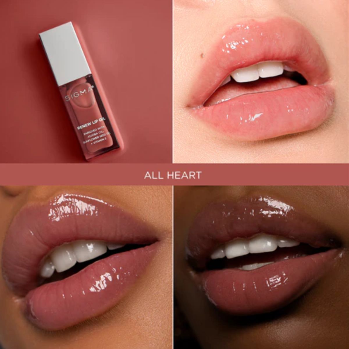 SIGMA BEAUTY - Aceite labial Renew Lip Oil All Heart Berry Mauve Sheen
