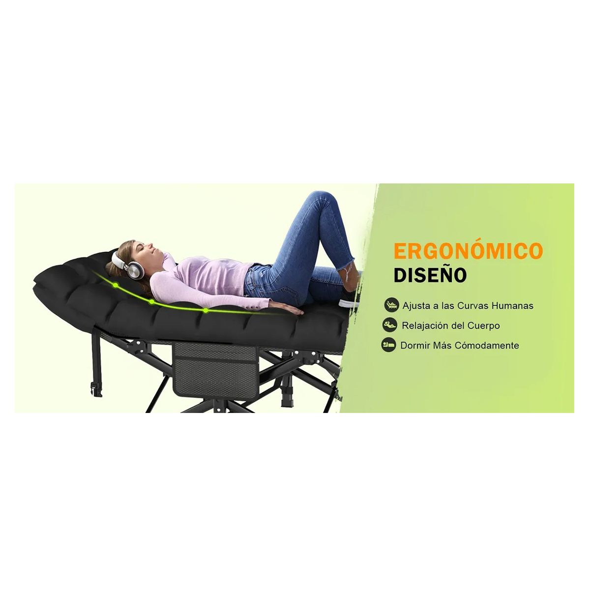 EVERSO - Catre Plegable Para Acampar Portátil Cama Con Colchón 80x190