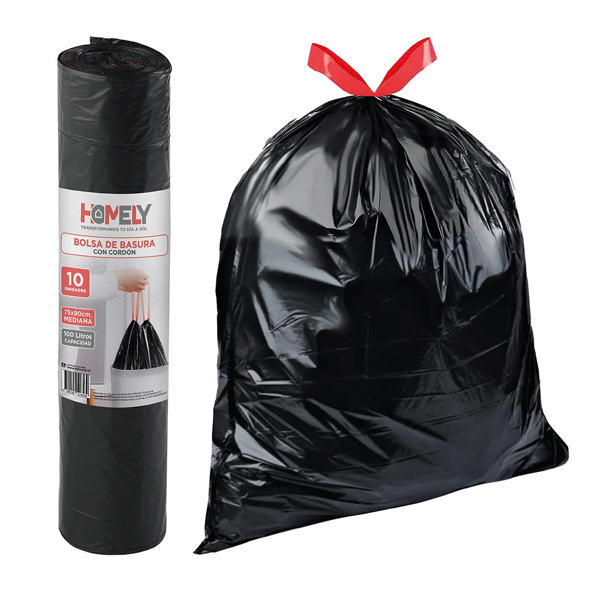 HOMELY - Bolsas De Basura Con Cordon 75x90cm 10 Unidades Homely Resistente 100L.