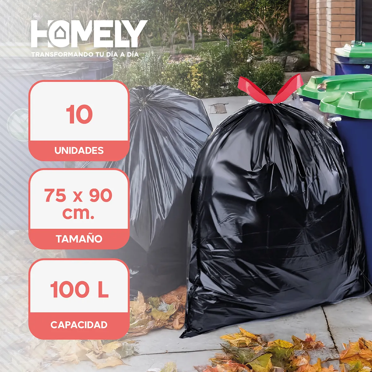 HOMELY - Bolsas De Basura Con Cordon 75x90cm 10 Unidades Homely Resistente 100L.