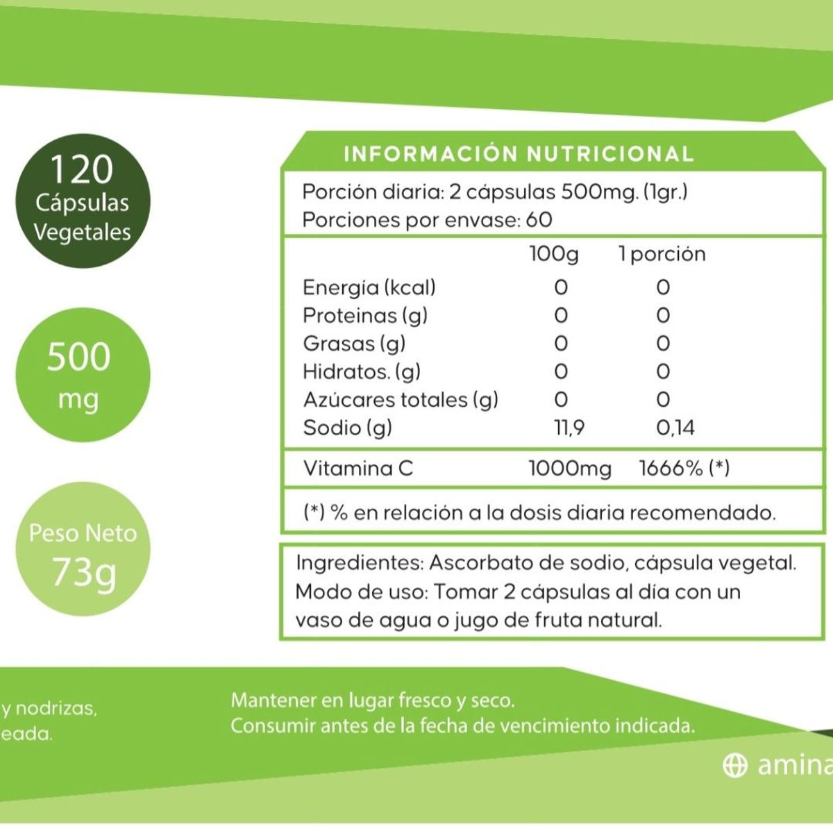 GENERICO - Vitamina C No Acida Aminatural 120 cáps.