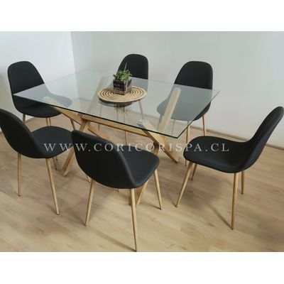 Imagen 2 del producto Juego de Comedor Medlock Vidrio 140x90cm + 6 Sillas Scoop Lino