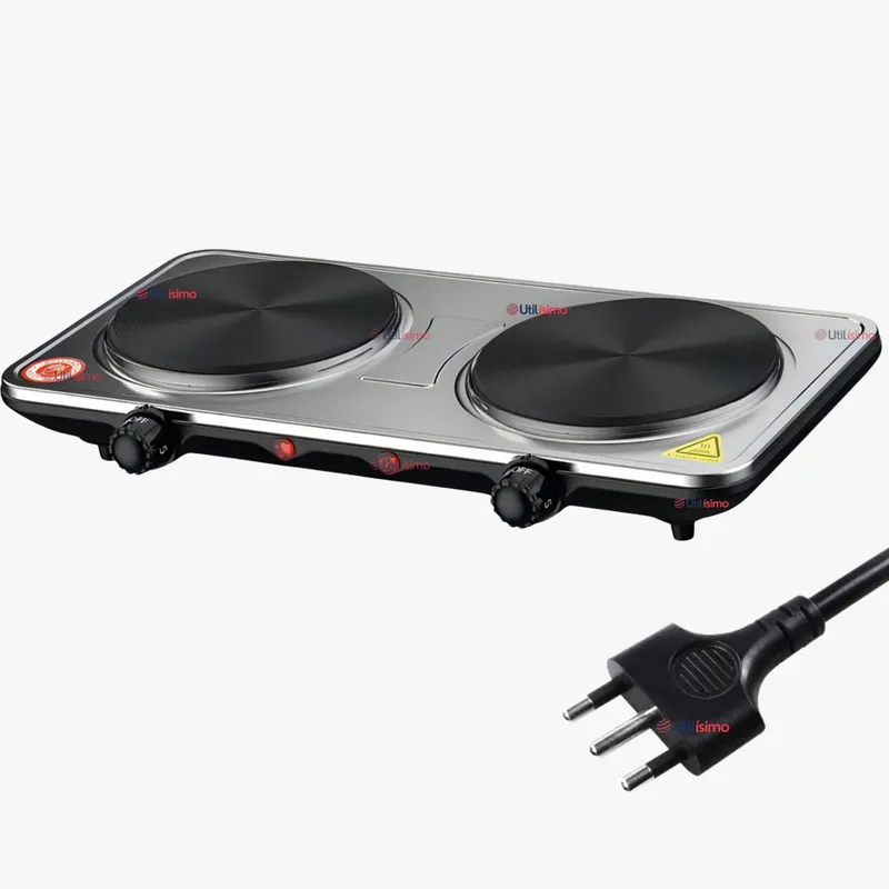 SOKANY - Cocina Encimera Eléctrica 2 Platos 2000W Cocinilla Premium Plateada