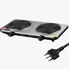 SOKANY - Cocina Encimera Eléctrica 2 Platos 2000W Cocinilla Premium Plateada